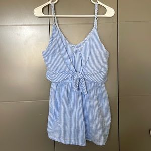 Zaful Blue/White Striped Romper, Large, linen like material, like new